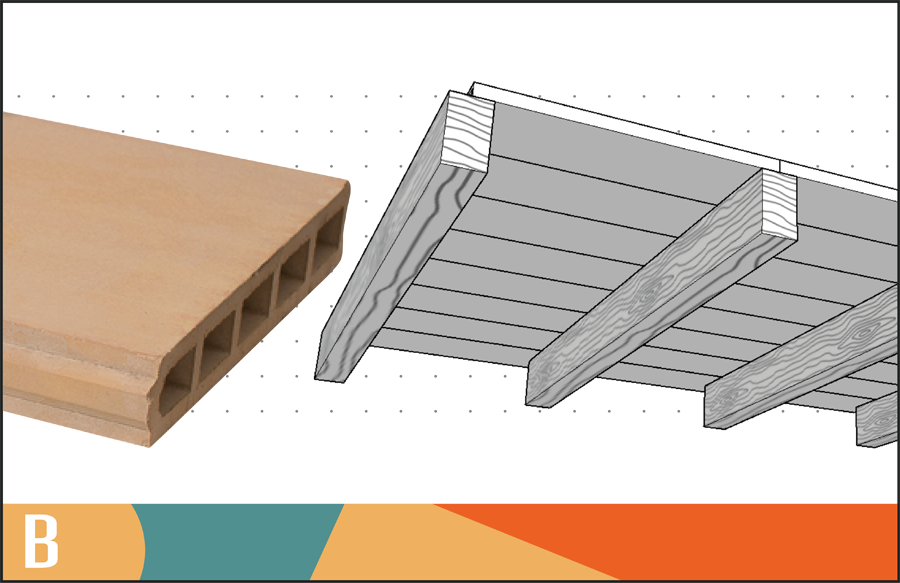 Boceto de forjado machihembrado cerámico y viga Élite de hormigón imitación madera