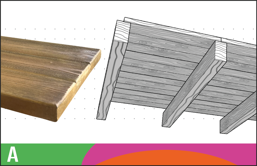 Boceto de forjado de hormigón imitación madera con tablero y viga Élite